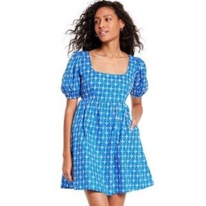 RHODE x Target Blue & White Embroidered Dress Ballloon Puff Sleeves sz M bieber